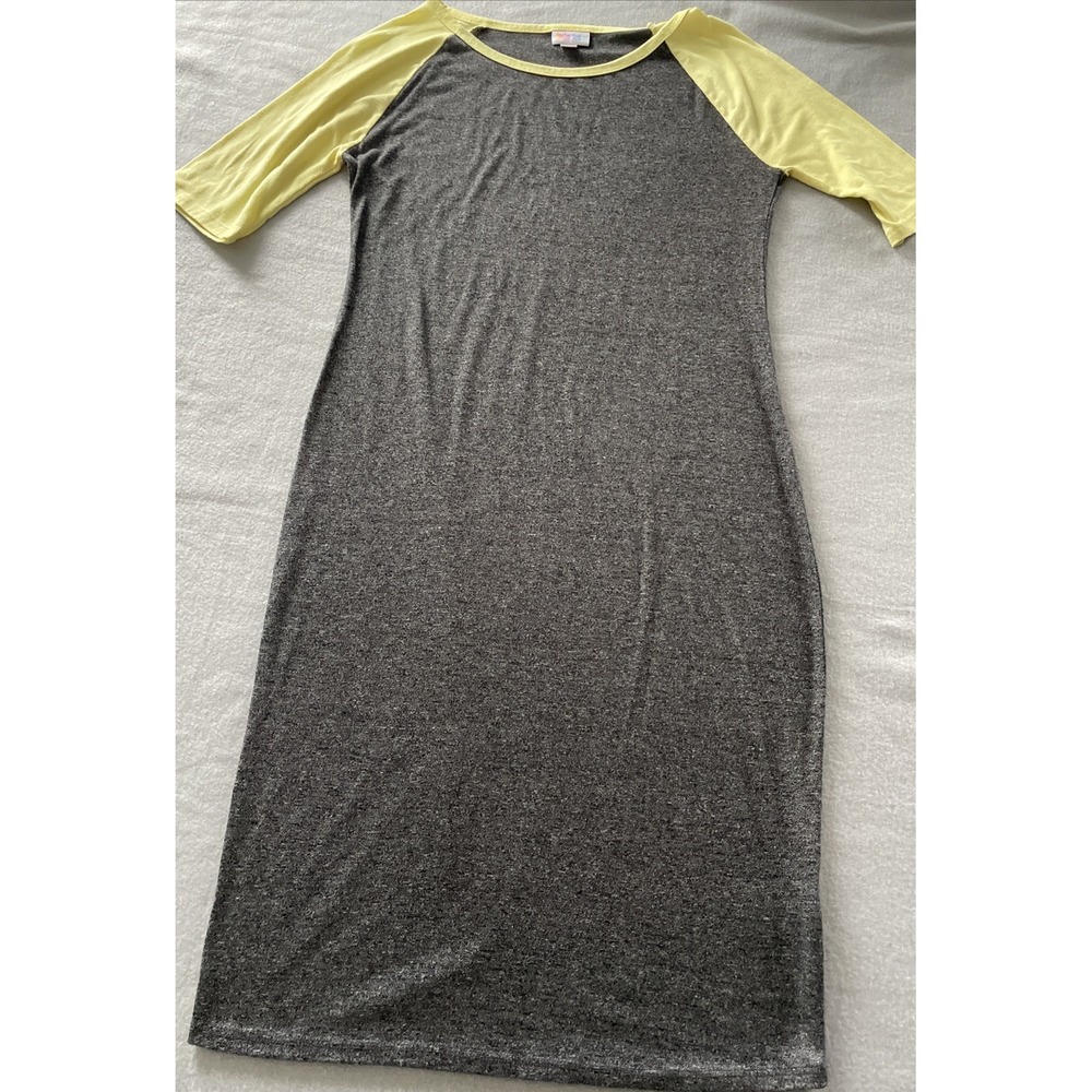 Lularoe Womens T-Shirt Dress Grey / Yellow Sleeves Small